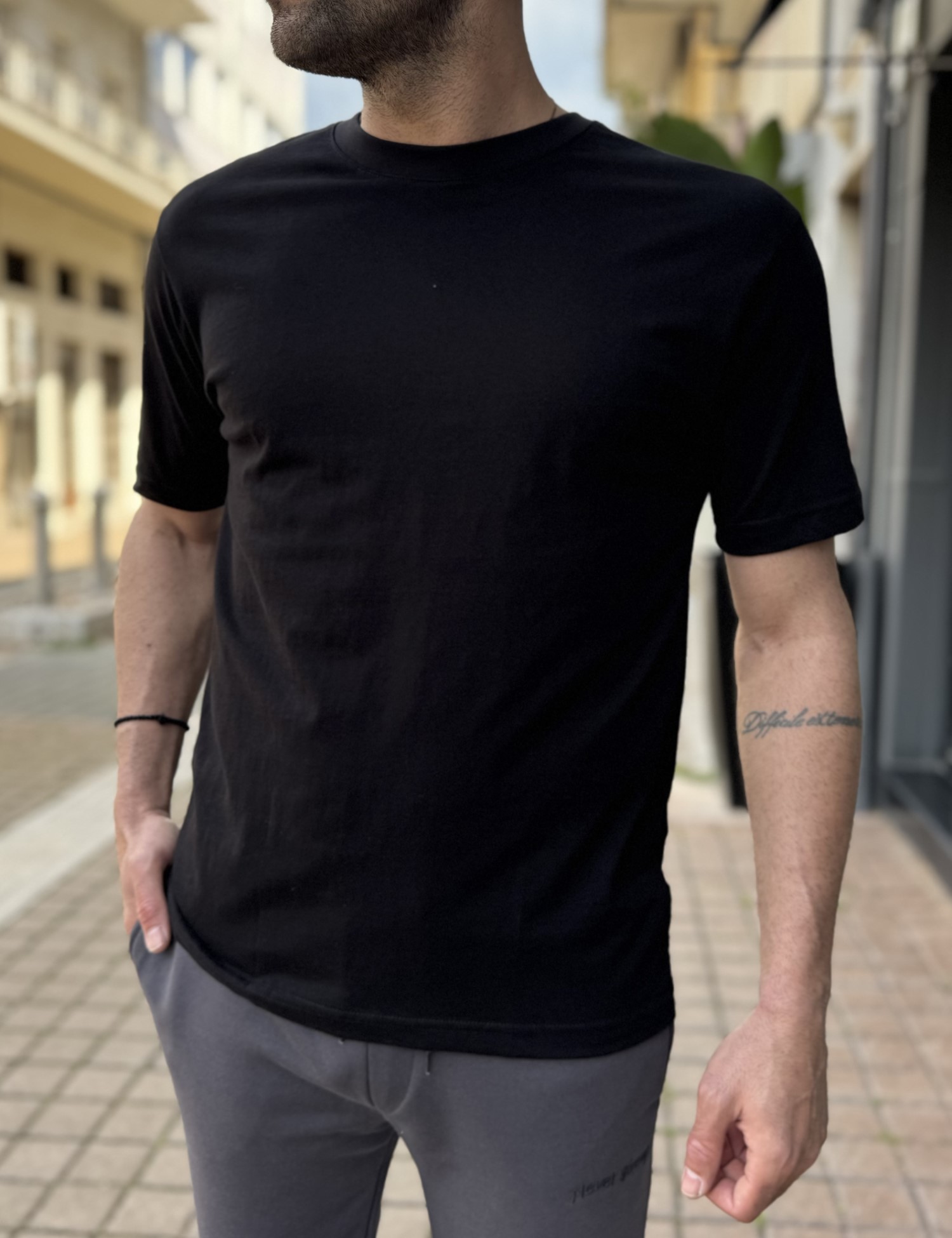 Ανδρική βαμβακερή μαύρη κοντομάνικη Oversized μπλούζα KEF2622M